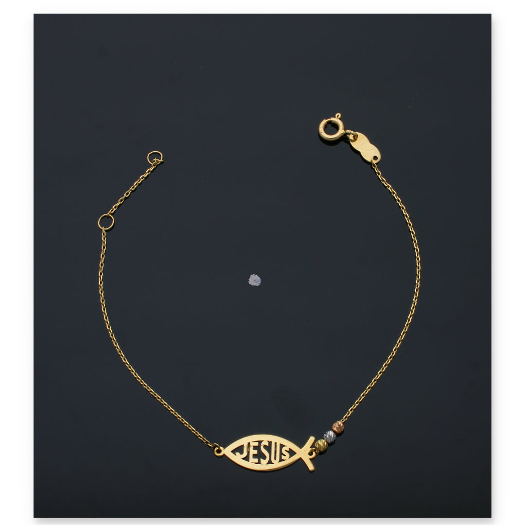 Gold Jesus Fish Bracelet 18KT - FKJBRL18KU6119