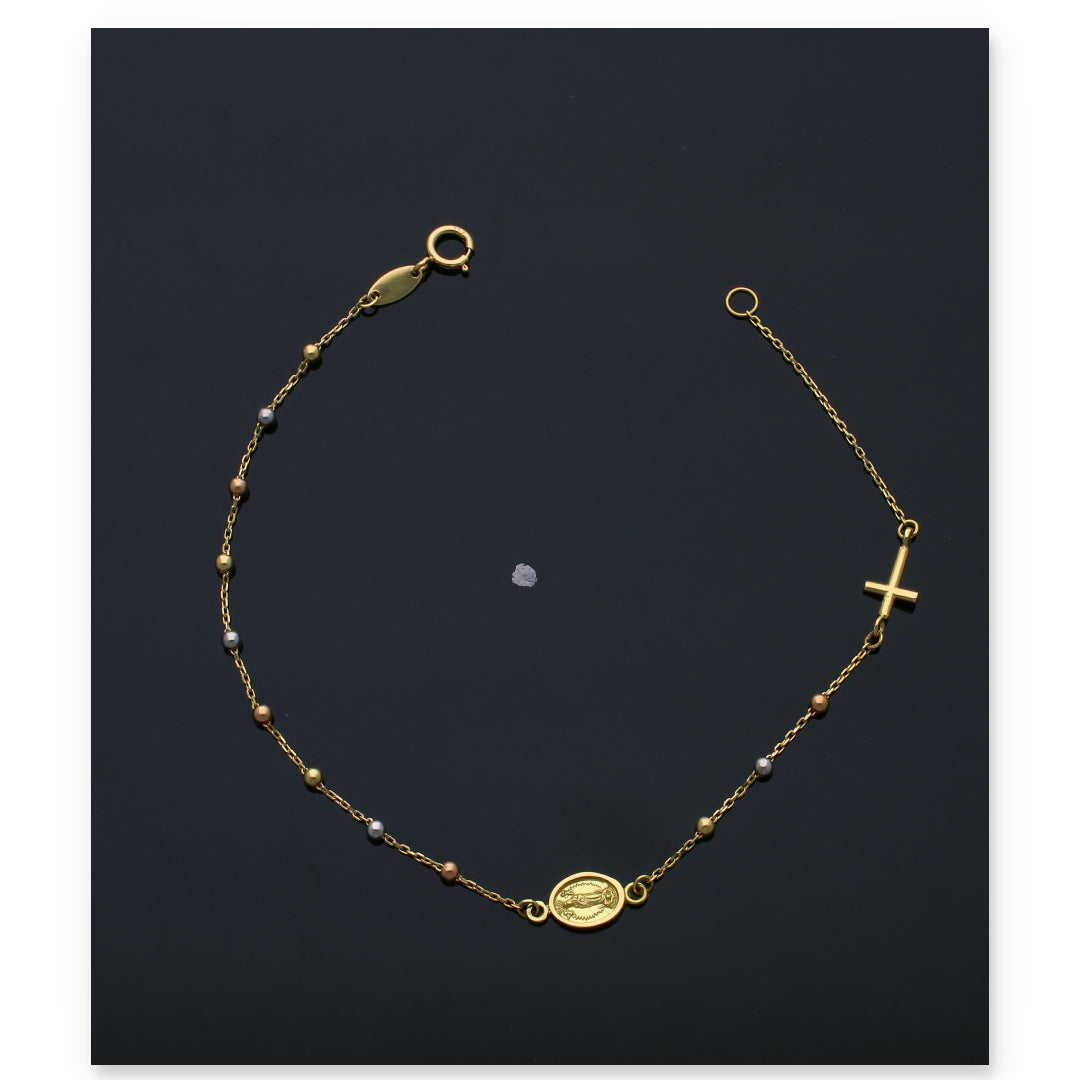 Gold Cross & Virgin Mary Beads Bracelet 18KT - FKJBRL18KU6122