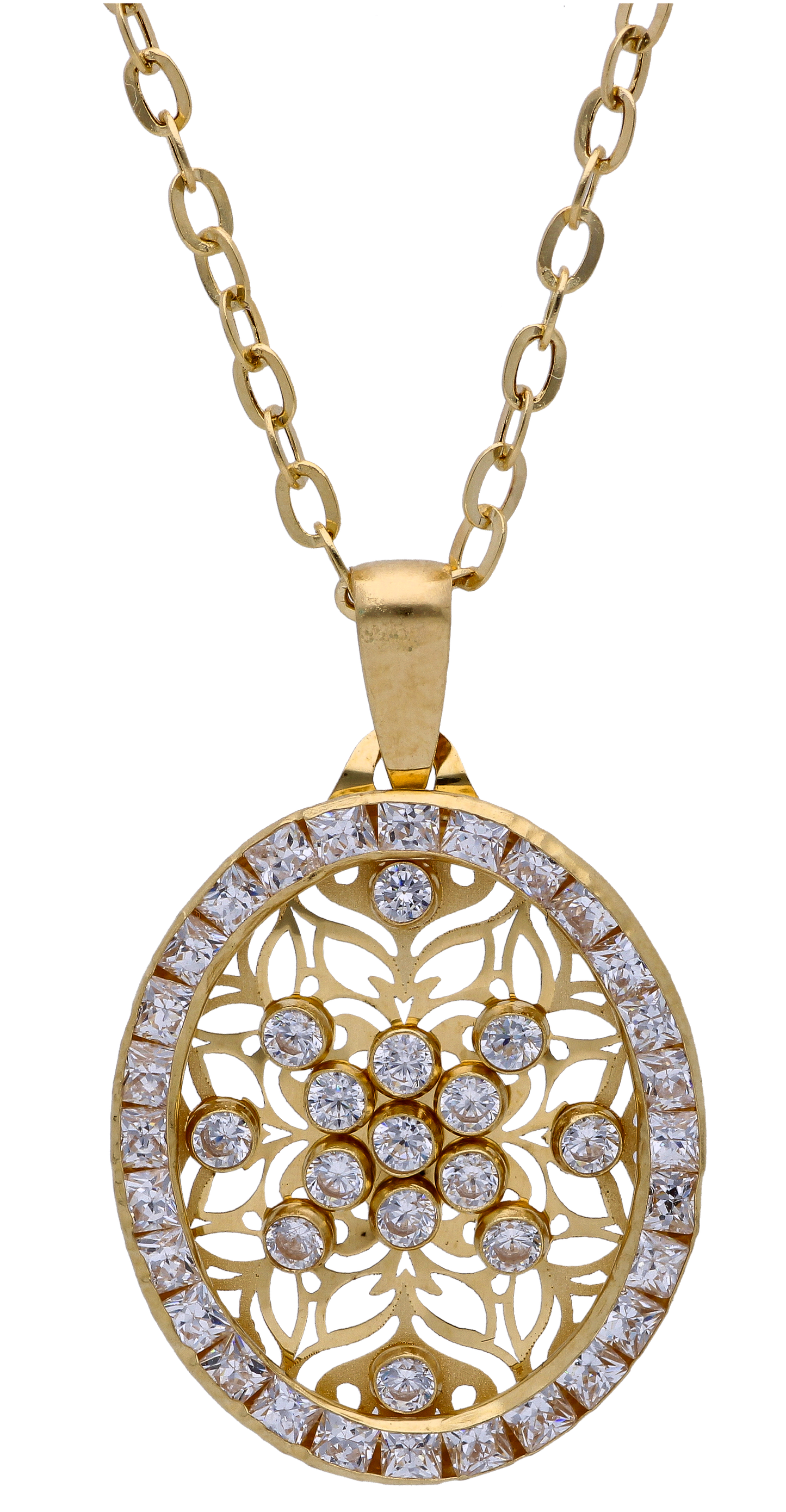 Gold Necklace (Chain with Zircon Gold Pendant) 18KT - FKJNKL18KU6294