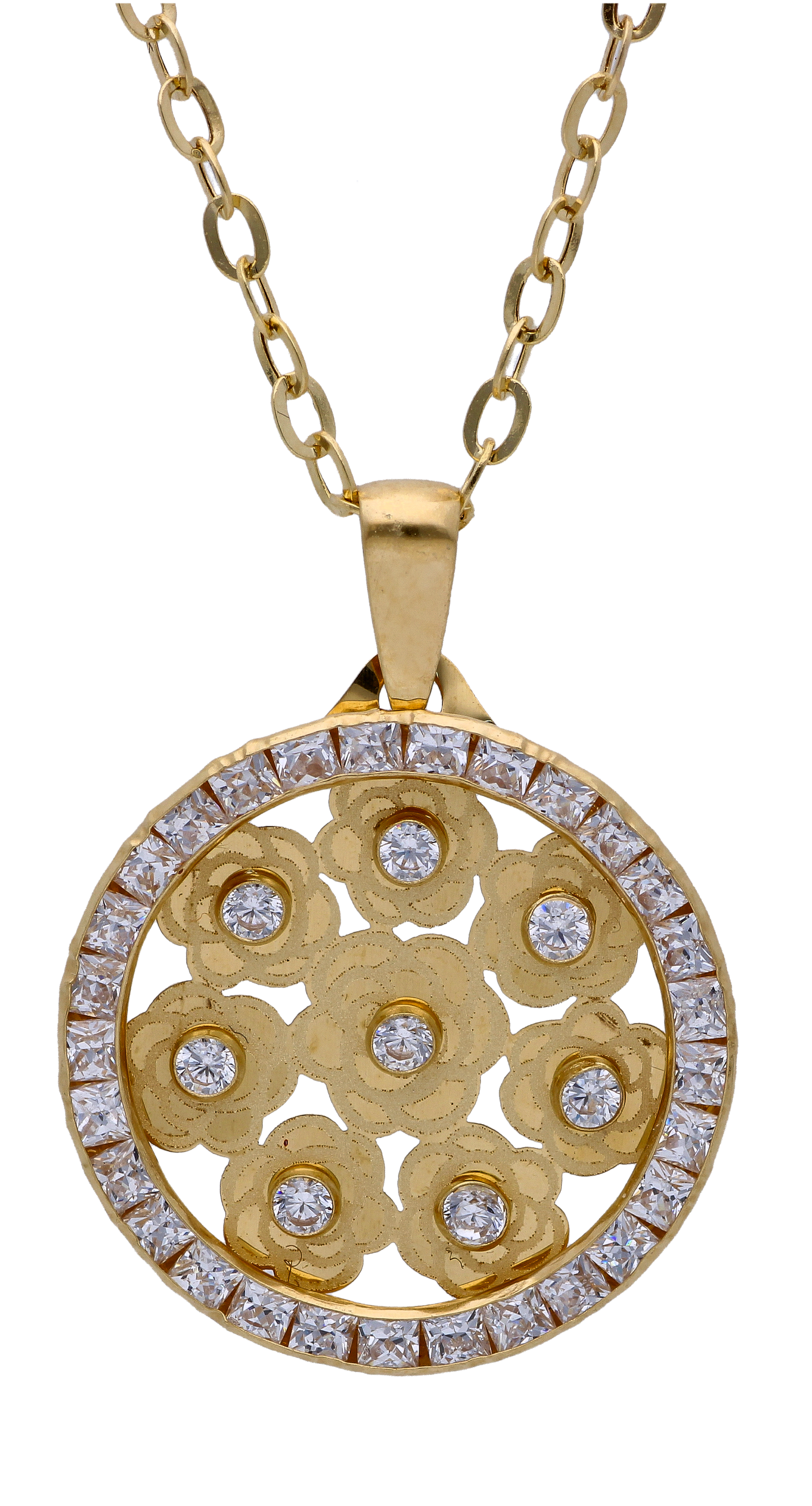 Gold Necklace (Chain with Zircon Gold Pendant) 18KT - FKJNKL18KU6295