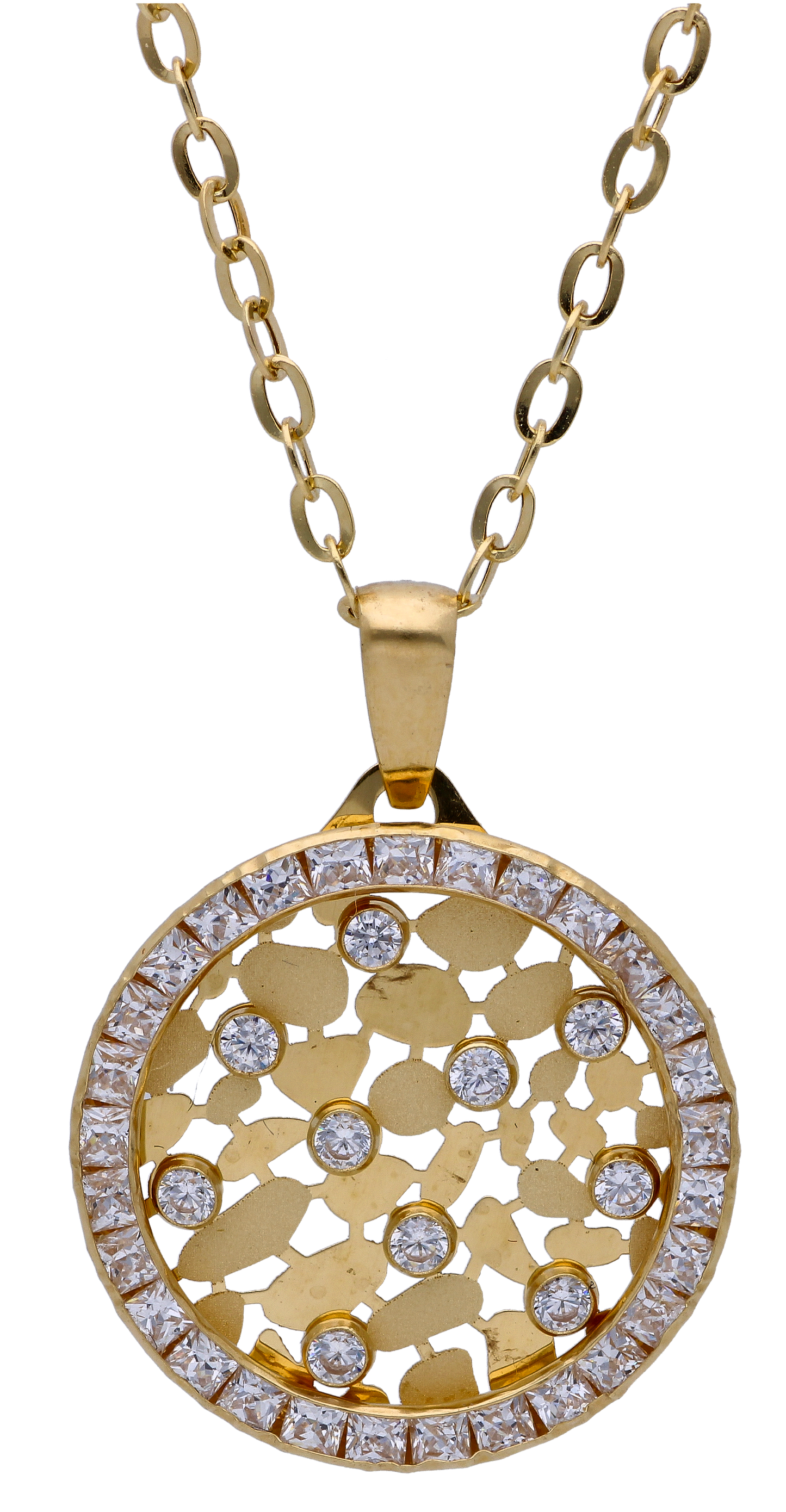 Gold Necklace (Chain with Zircon Gold Pendant) 18KT - FKJNKL18KU6296