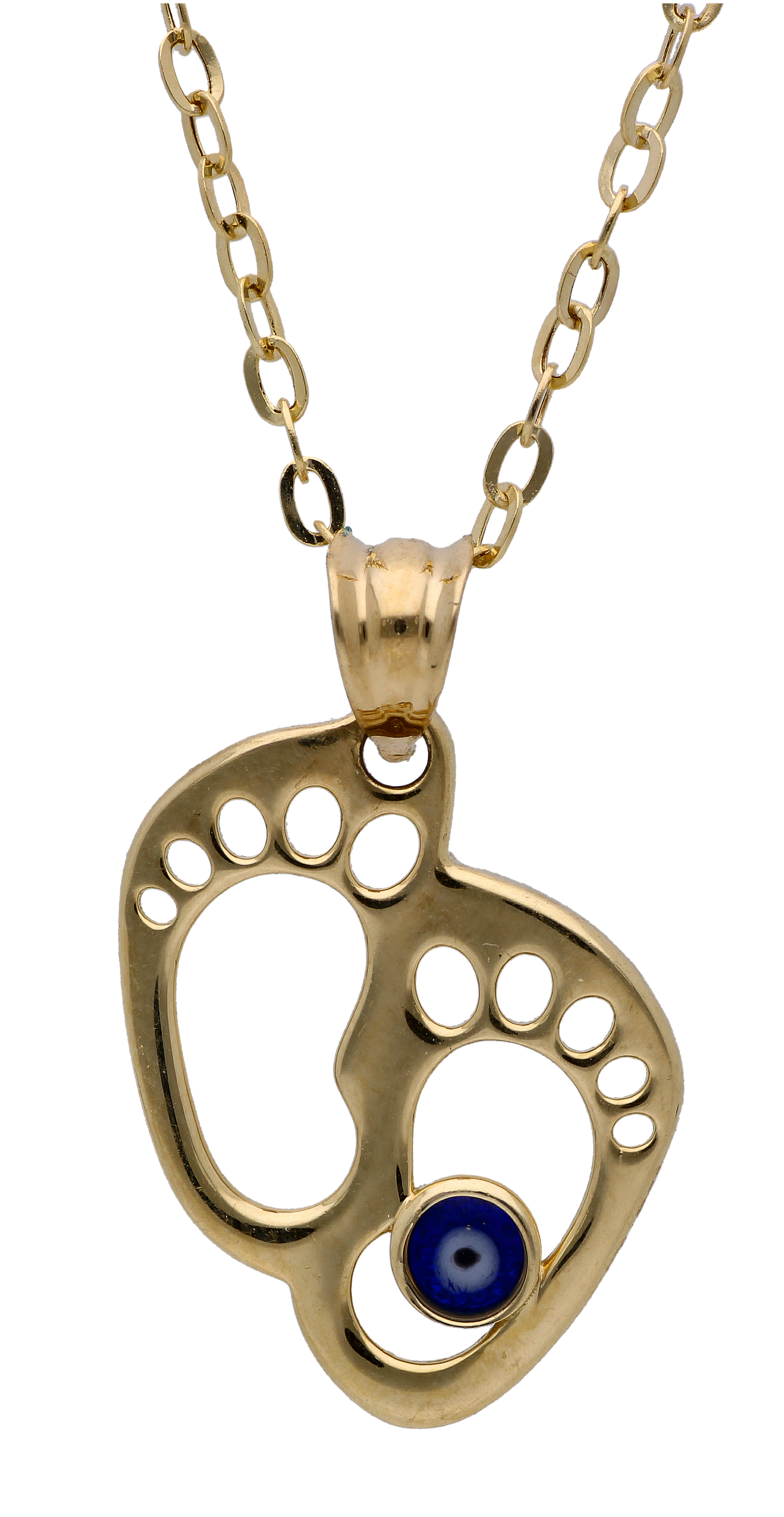 Gold Necklace (Chain with Hollow Foot with Evil Eye Pendant) 18KT - FKJNKL18KU6288