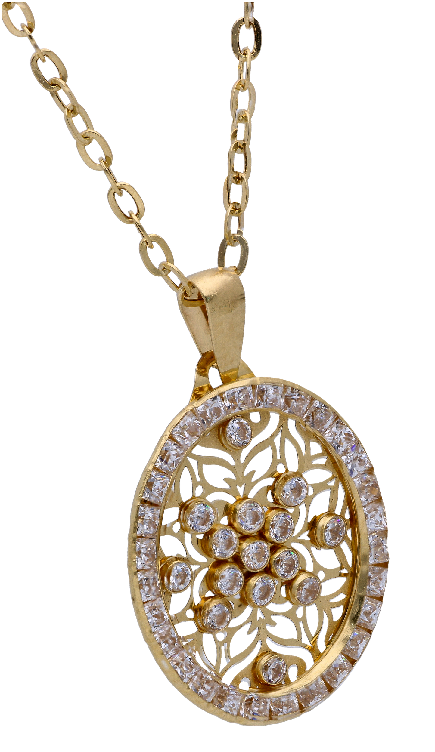 Gold Necklace (Chain with Zircon Gold Pendant) 18KT - FKJNKL18KU6294