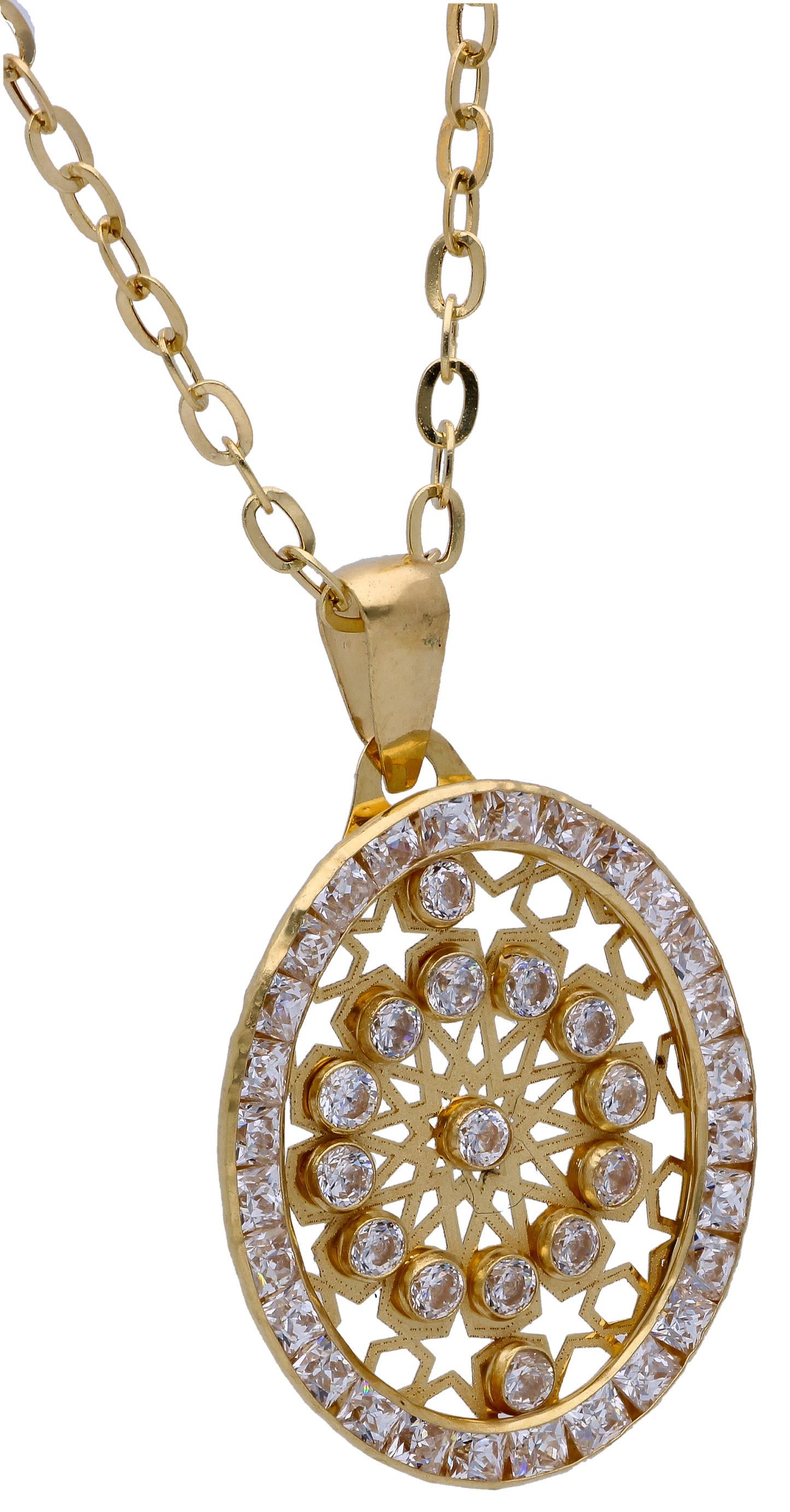 Gold Necklace (Chain with Zircon Gold Pendant) 18KT - FKJNKL18KU6297