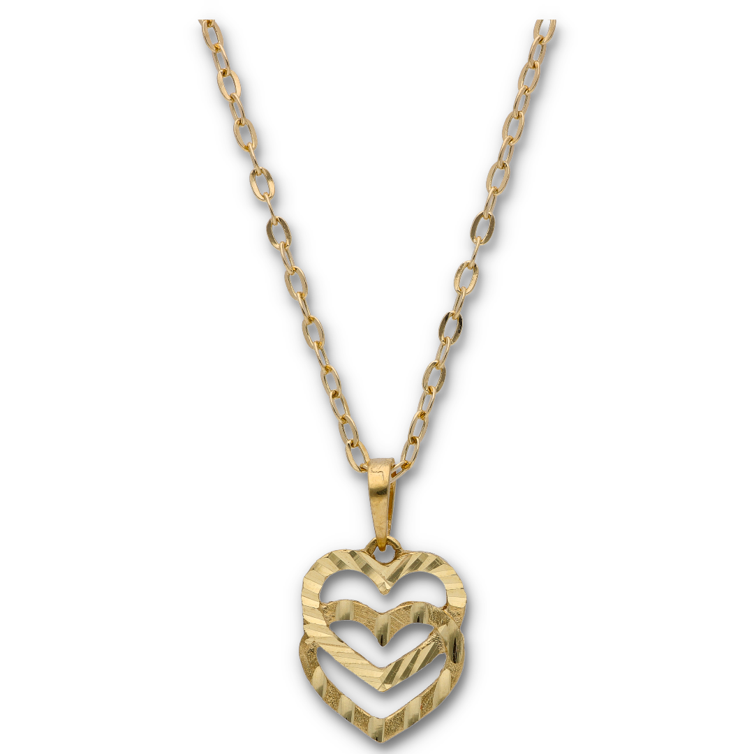 Gold Necklace (Chain with Dual Heart Shaped Pendant) 18KT - FKJNKL18KU6118