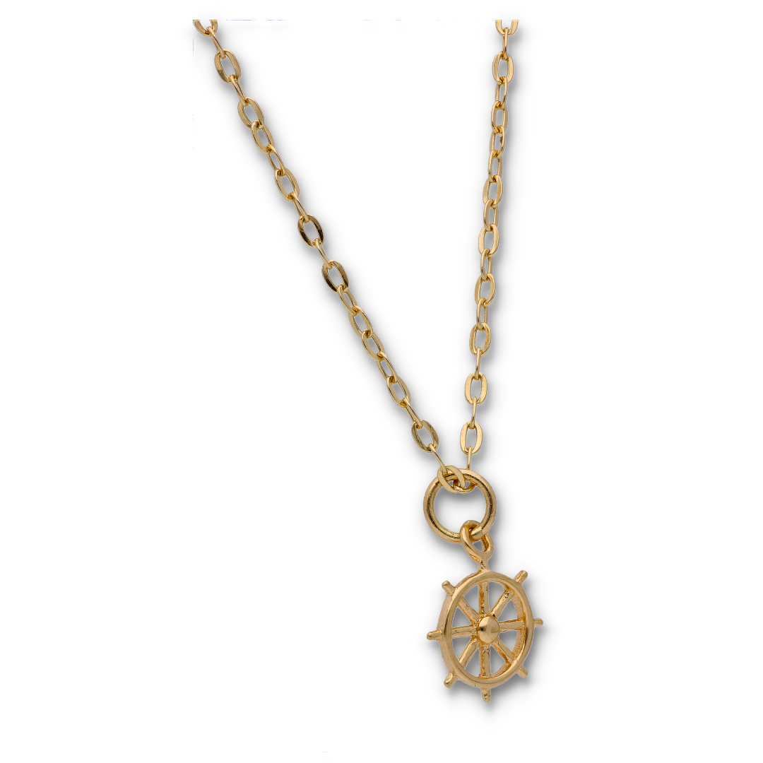 Gold Necklace (Chain with Gold Ships Wheel Pendant) 18KT - FKJNKL18KU6126