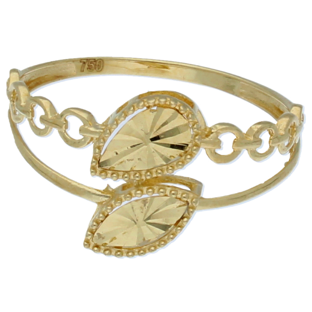 Gold Dual Leaf Shaped Ring 18KT - FKJRN18KU6384
