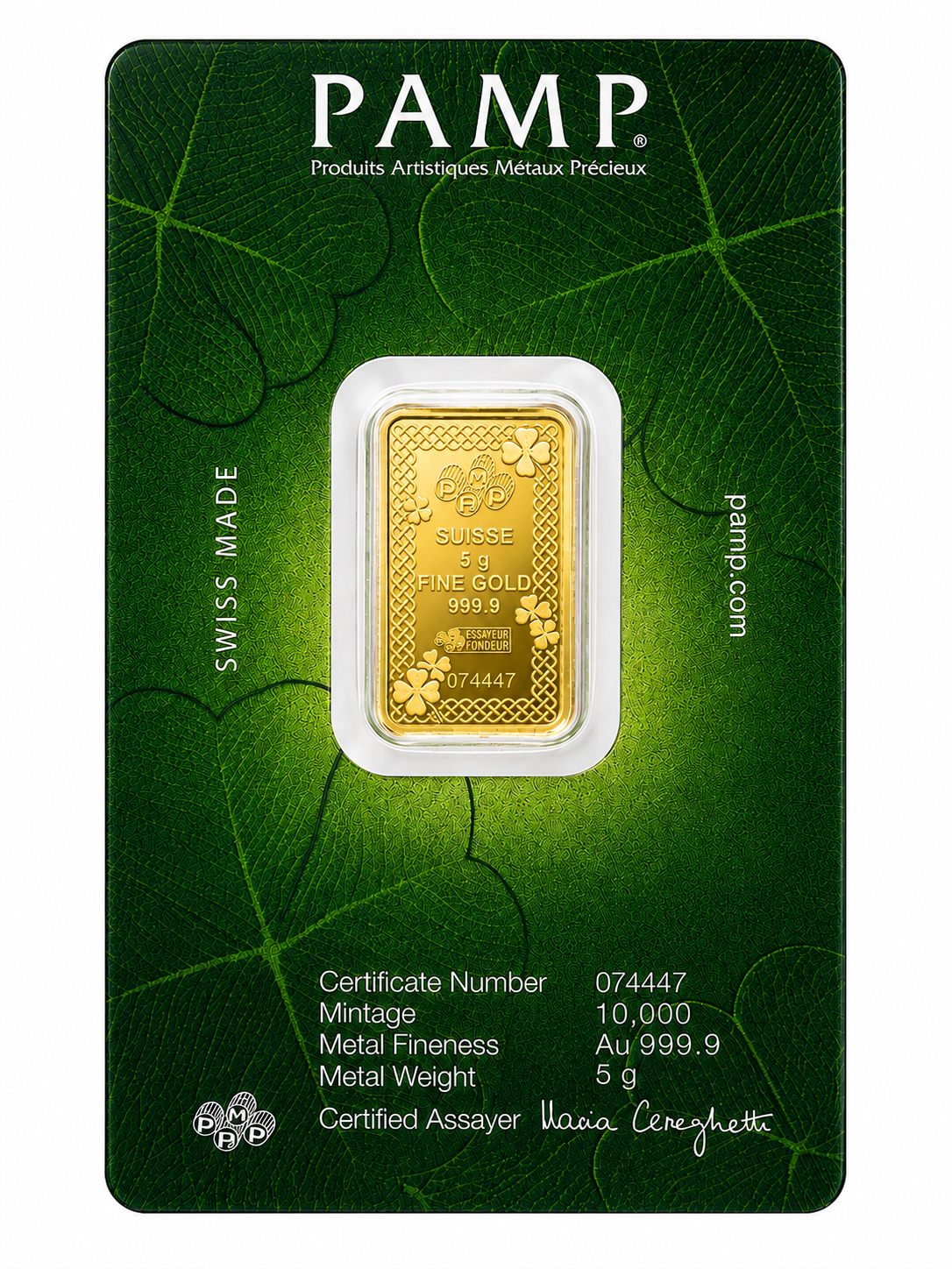 PAMP Suisse 5 Grams Lucky Charm Four-Leaf Clover Pure Gold Bar 24KT - FKJGBR24K7060