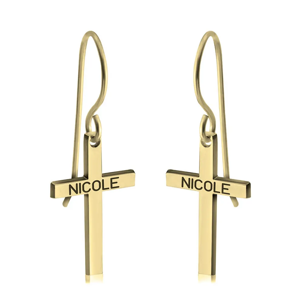 Gold & Silver Personalized Cross Name Earrings - FKJERNU6251