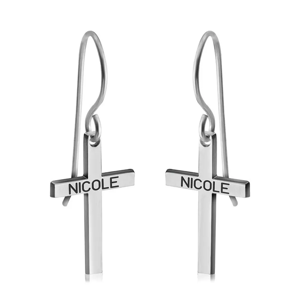 Gold & Silver Personalized Cross Name Earrings - FKJERNU6251