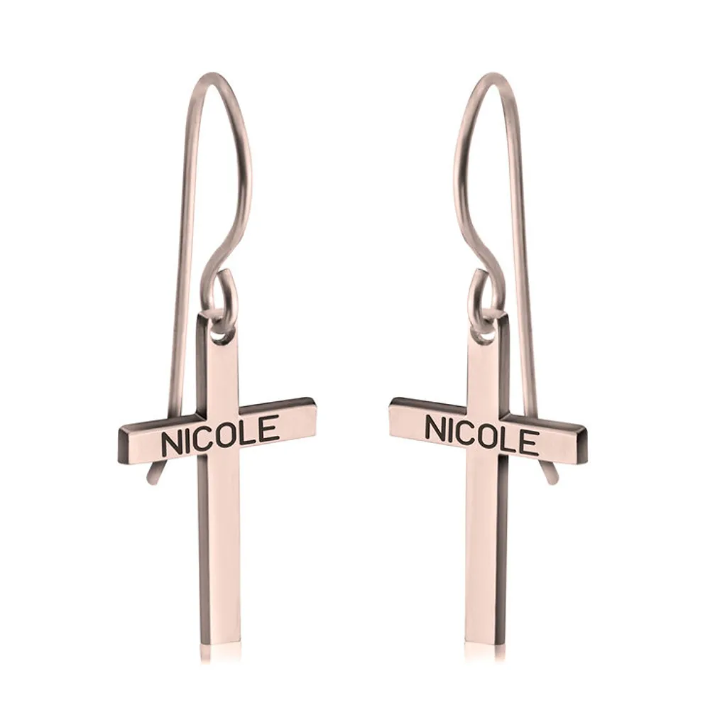 Gold & Silver Personalized Cross Name Earrings - FKJERNU6251