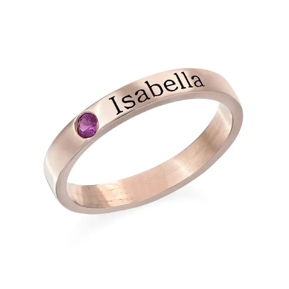 Gold & Silver Personalized Engraved Birthstone Name Ring - FKJRNU6227