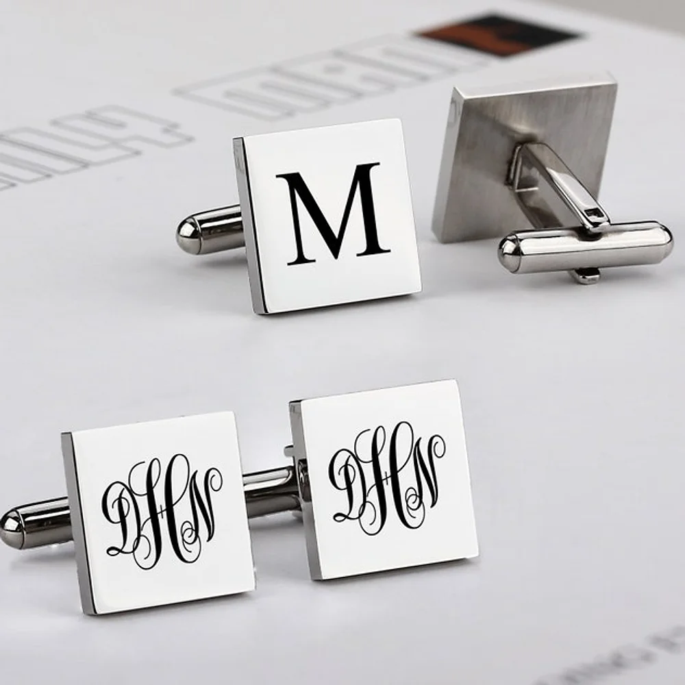 Gold & Silver Personalised Engraved Square Shape Cufflink - FKJCFLU6280