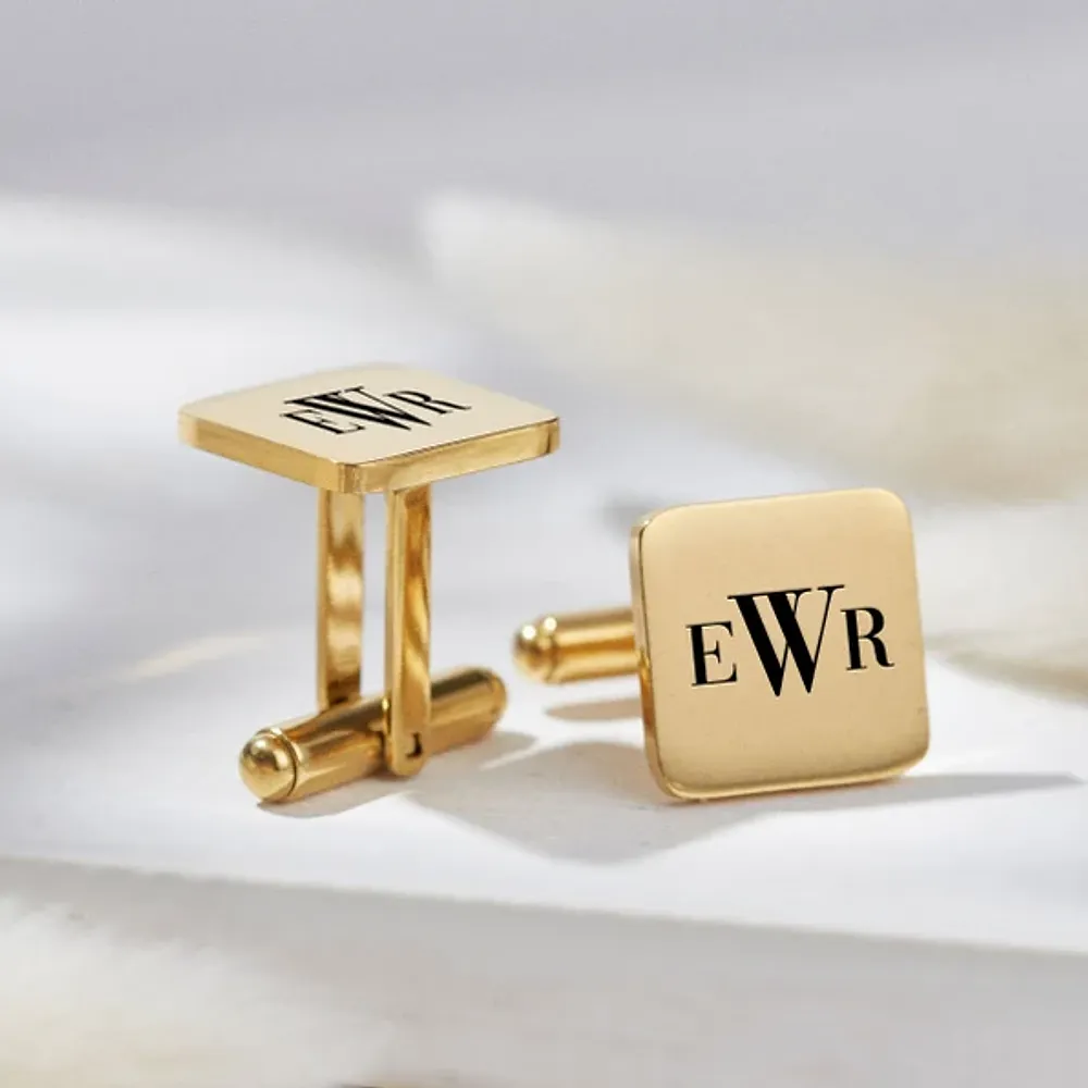 Gold & Silver Personalised Engraved Square Shape Cufflink - FKJCFLU6280