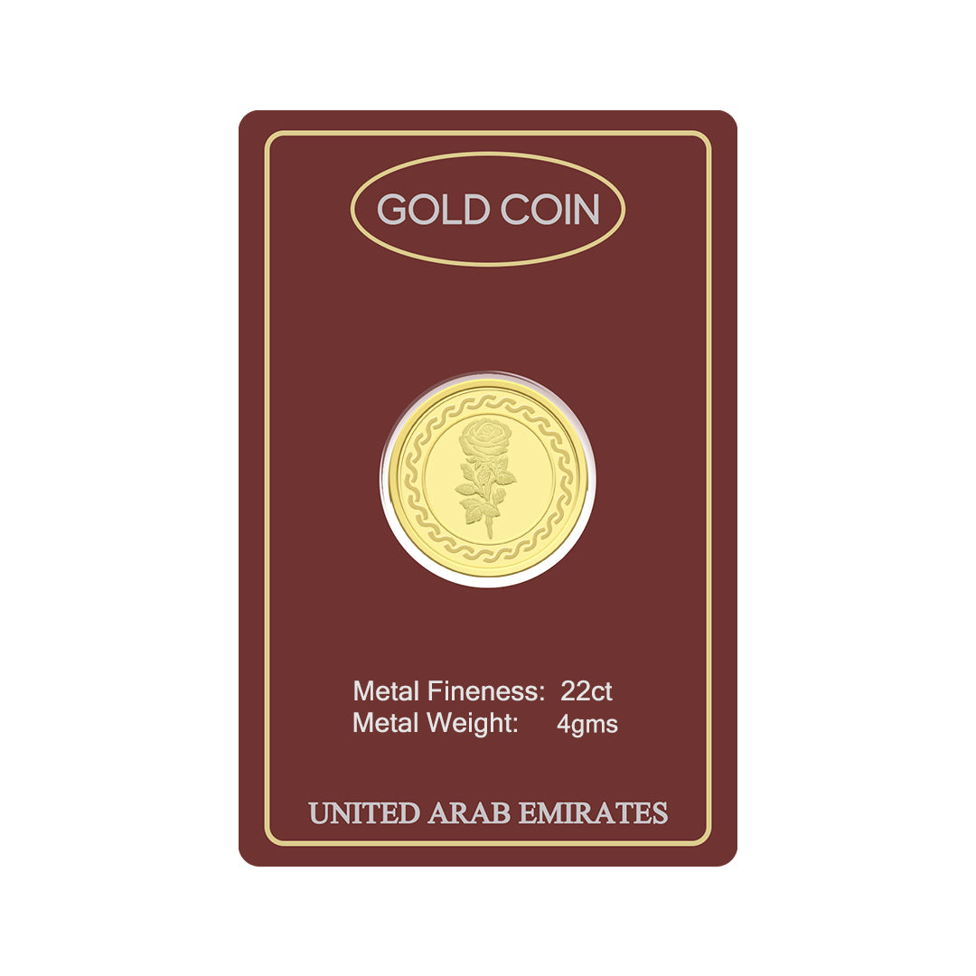 Gold 22KT Flower Design 4 Grams Coin - FKJCON22K2299