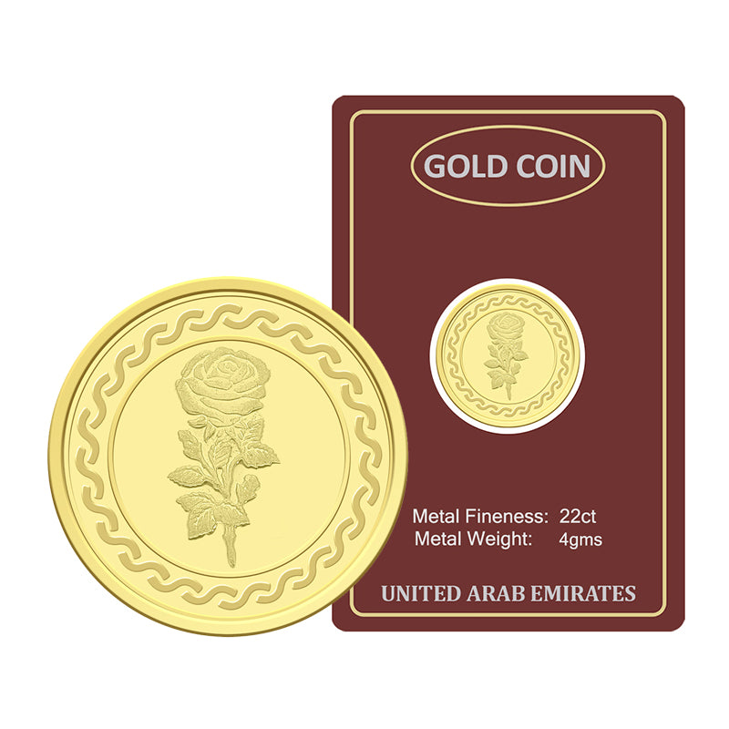 Gold 22KT Flower Design 4 Grams Coin - FKJCON22K2299