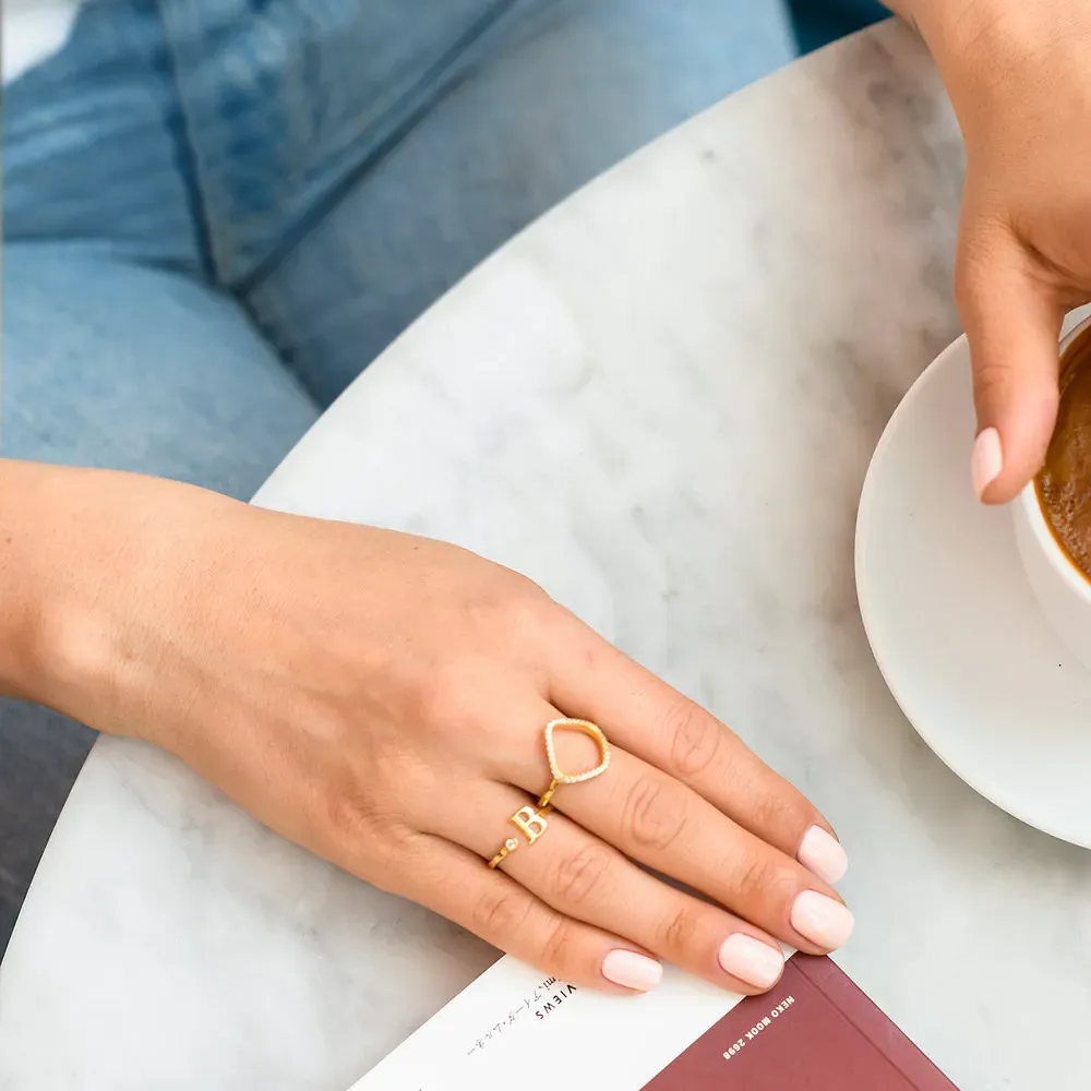 Gold & Silver Personalized Initial Letter Ring with Birthstone - FKJRNU6239