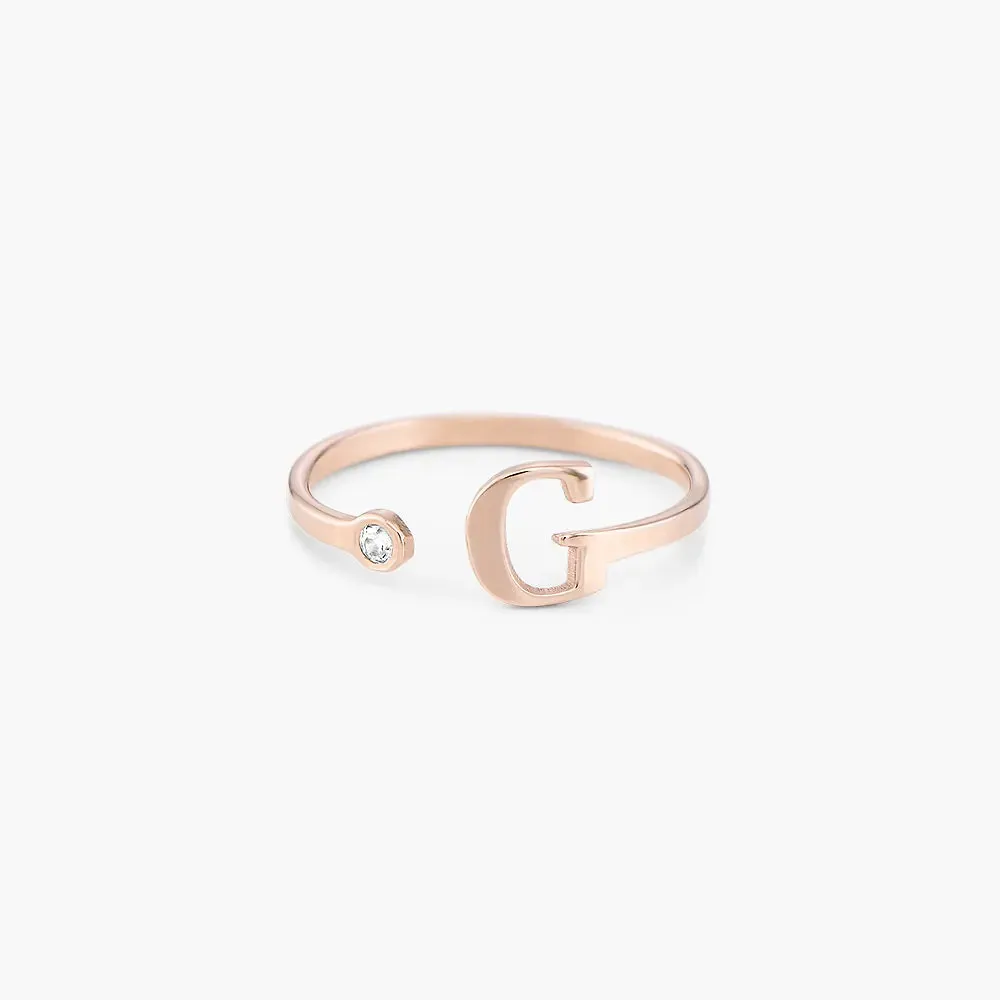 Gold & Silver Personalized Initial Letter Ring with Birthstone - FKJRNU6239