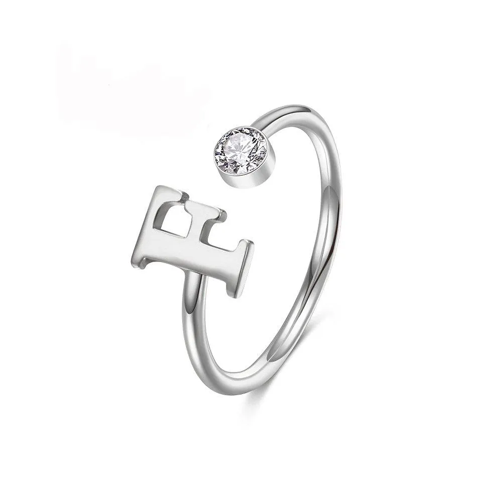 Gold & Silver Personalized Initial Letter Ring with Birthstone - FKJRNU6239