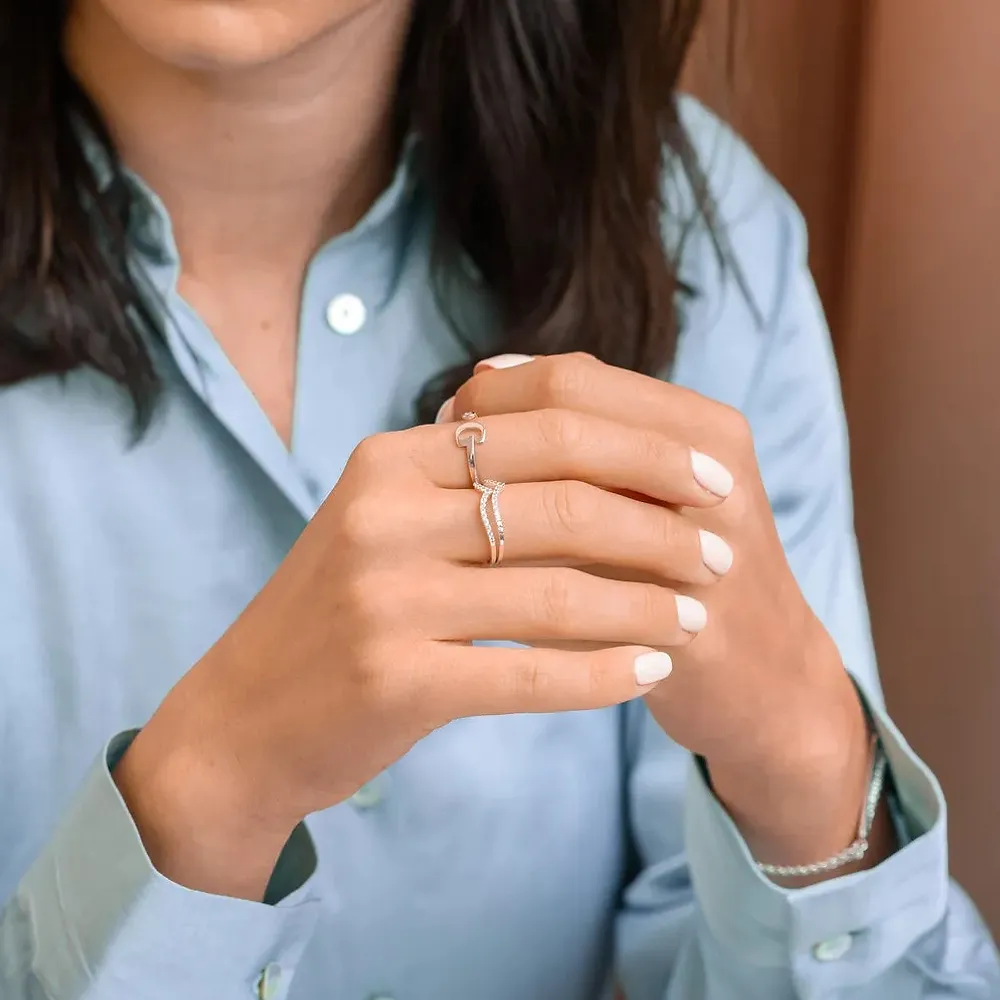 Gold & Silver Personalized Initial Letter Ring with Birthstone - FKJRNU6239