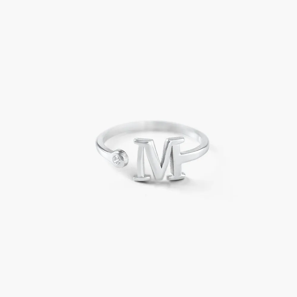 Gold & Silver Personalized Initial Letter Ring with Birthstone - FKJRNU6239