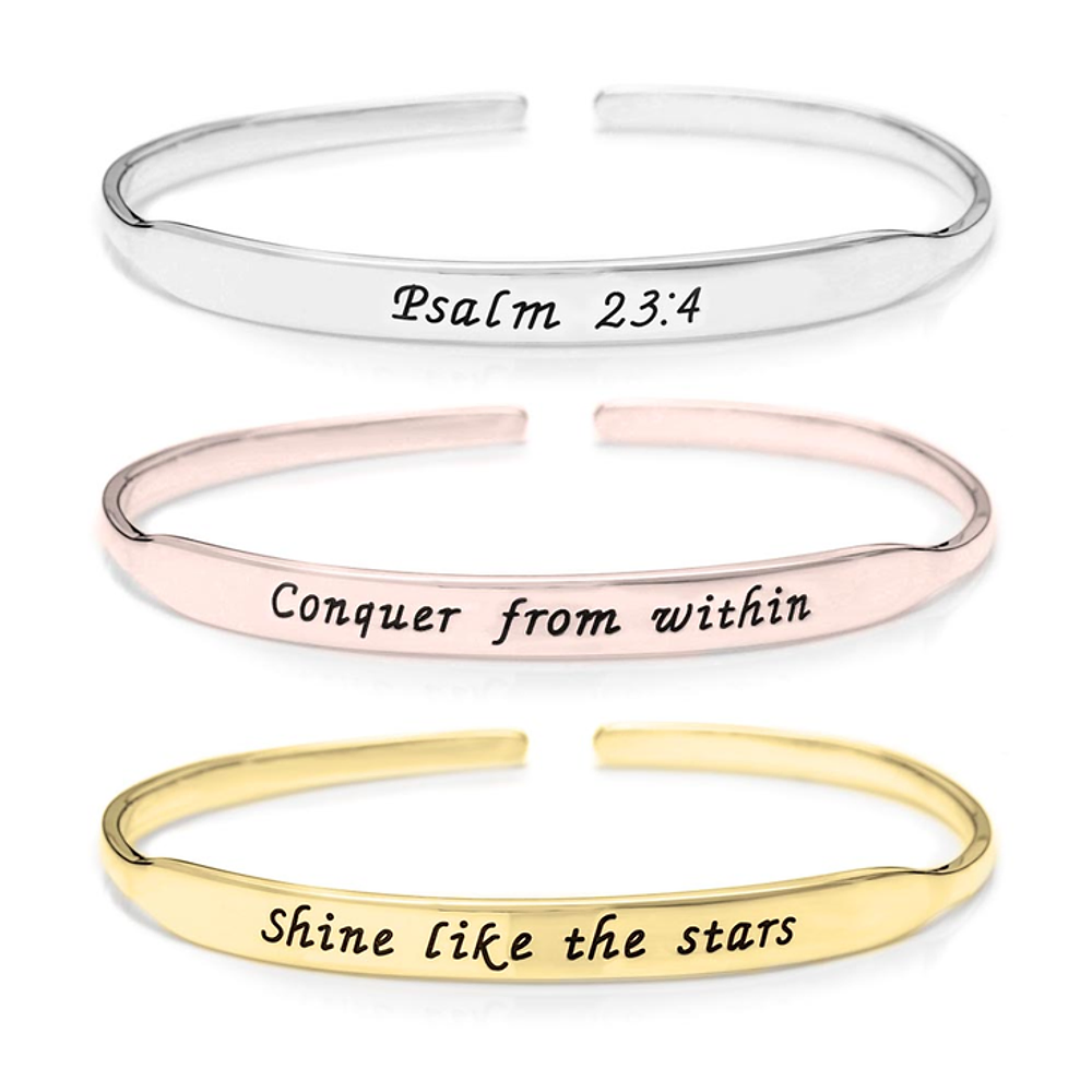 Gold & Silver Personalized Inspirational Engraved Bangle - FKJBNGU6271
