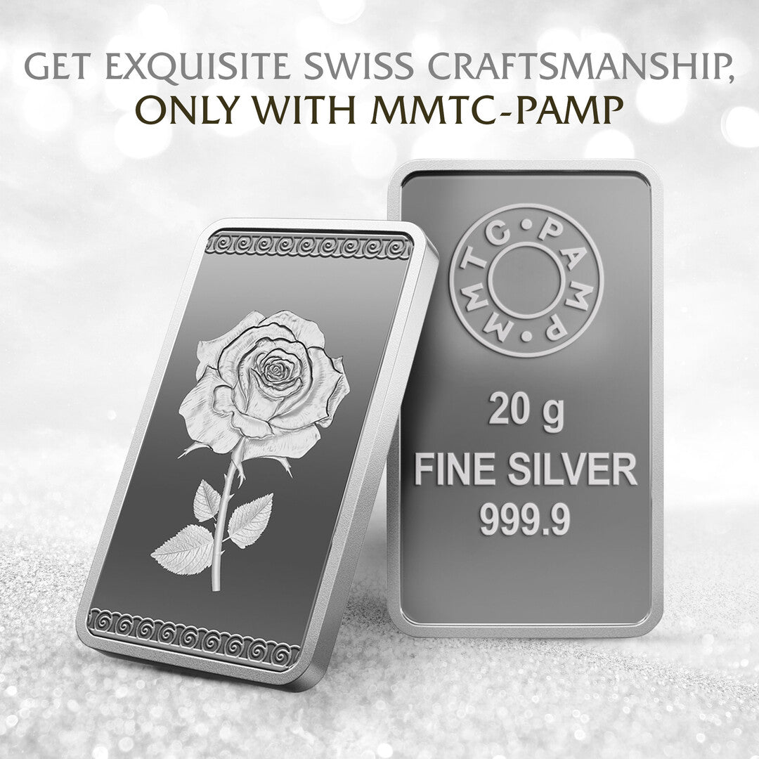 MMTC Pamp Rose 20 Grams Silver Bar in 999.9 Silver - FKJGBRSL2214