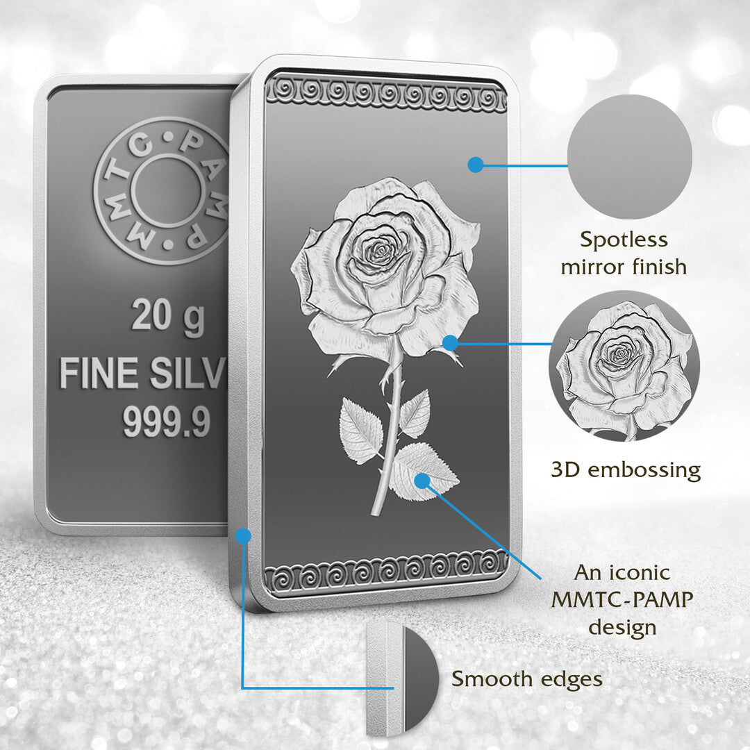 MMTC Pamp Rose 20 Grams Silver Bar in 999.9 Silver - FKJGBRSL2214