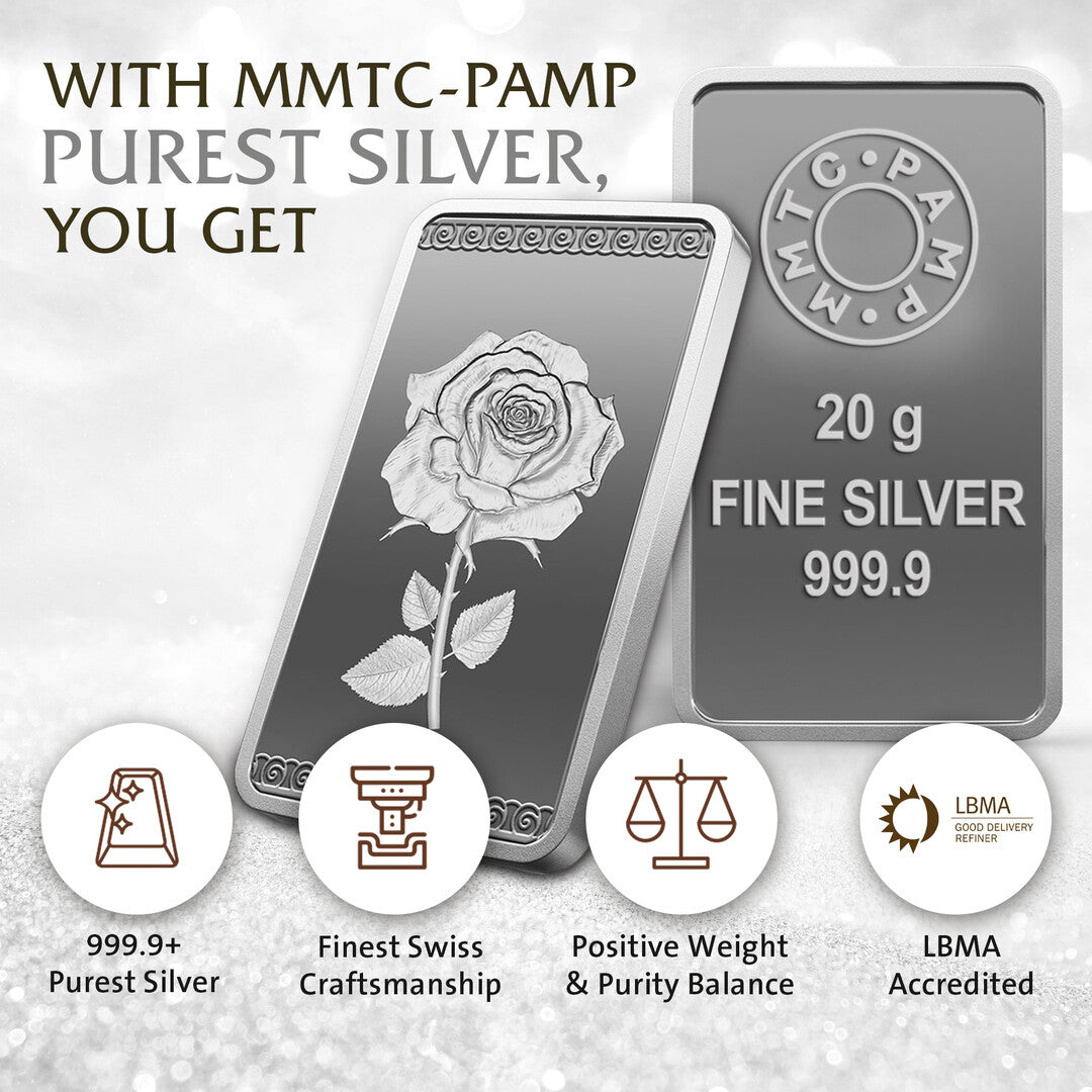 MMTC Pamp Rose 20 Grams Silver Bar in 999.9 Silver - FKJGBRSL2214