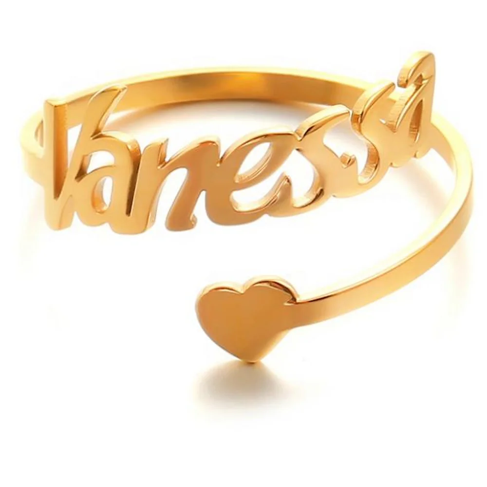 Gold & Silver Personalized Name Ring with Heart - FKJRNU6242