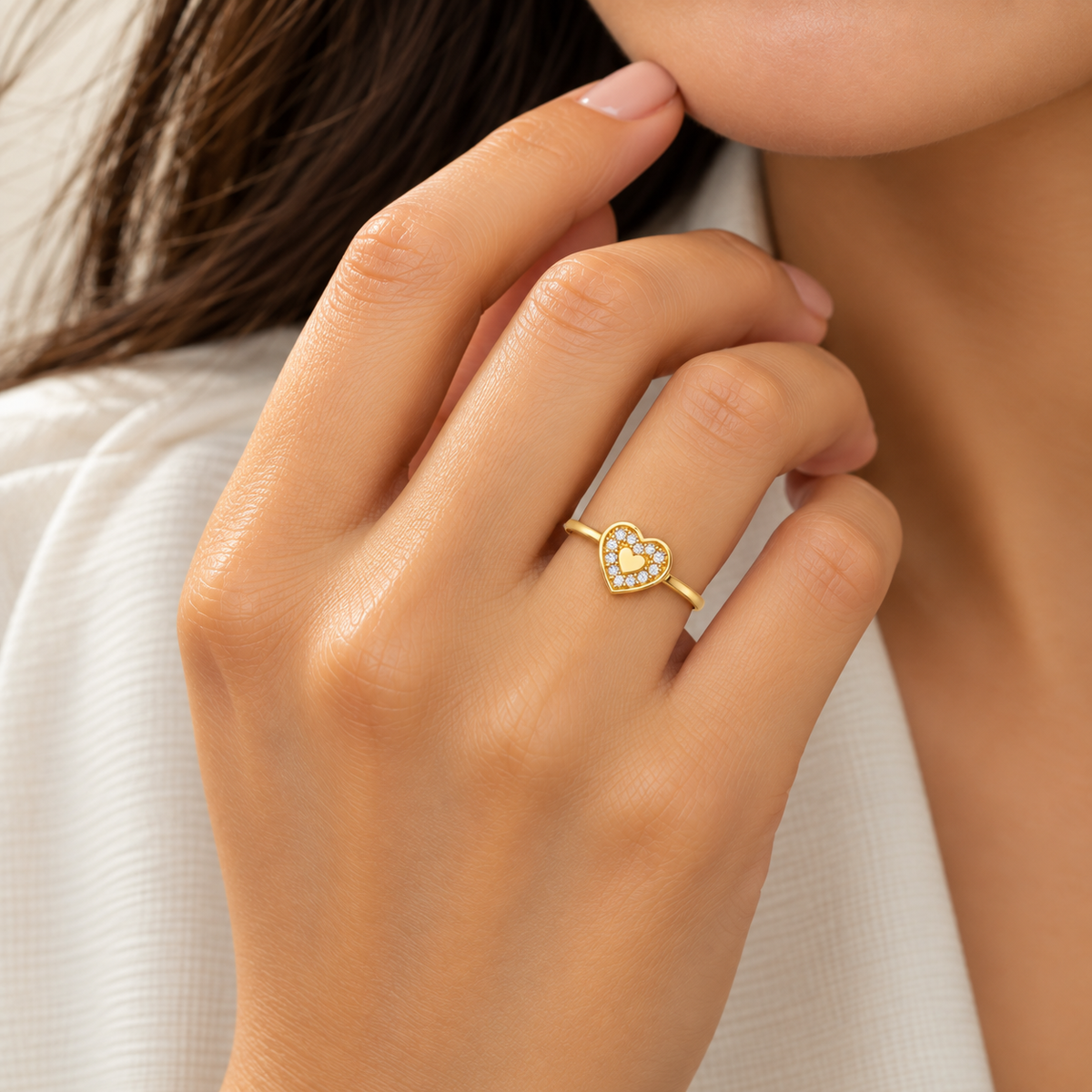 Gold Heart Shaped Ring 18KT - FKJRN18KU2016