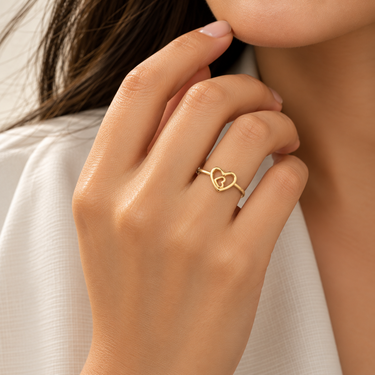 Gold Twin Hearts Shaped Ring 18KT - FKJRN18KU2019