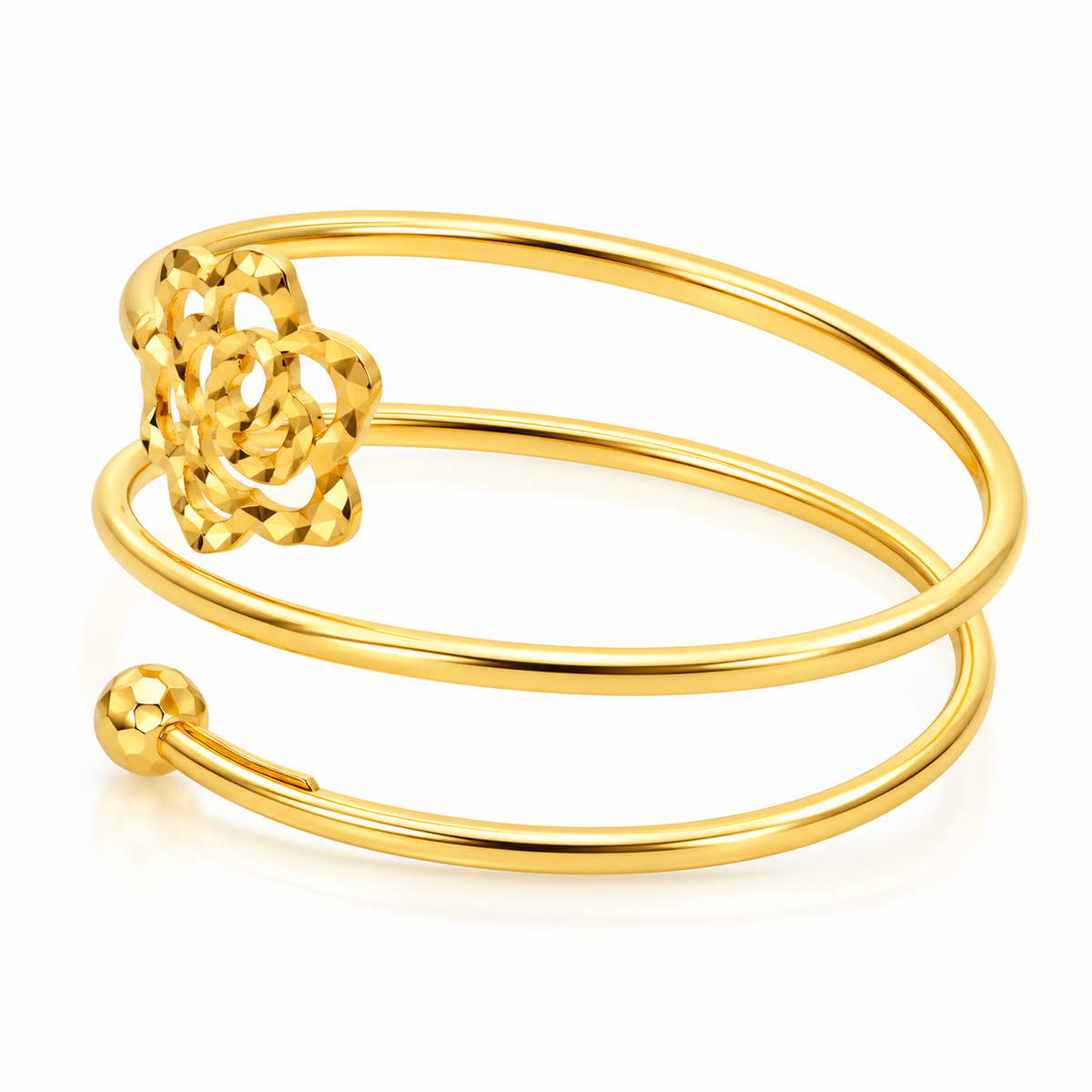 Gold Spiral Ring with Flower 18KT - FKJRN18K2891