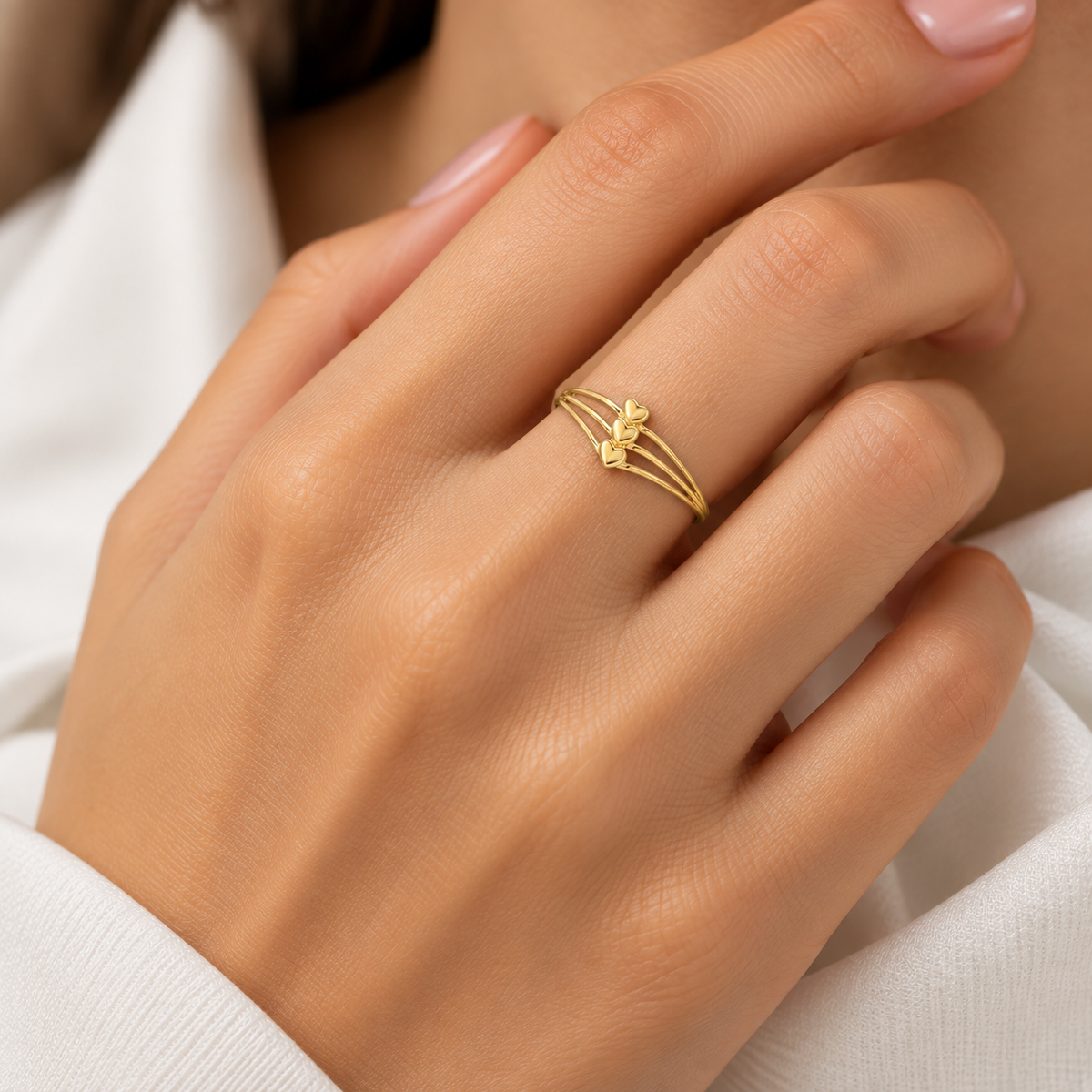 Gold Triple Heart Shaped Ring 18KT - FKJRN18KU6369