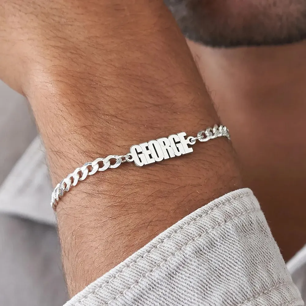 Gold & Silver Personalized Thick Chain Name Bracelet in Sterling - FKJBRLU6257
