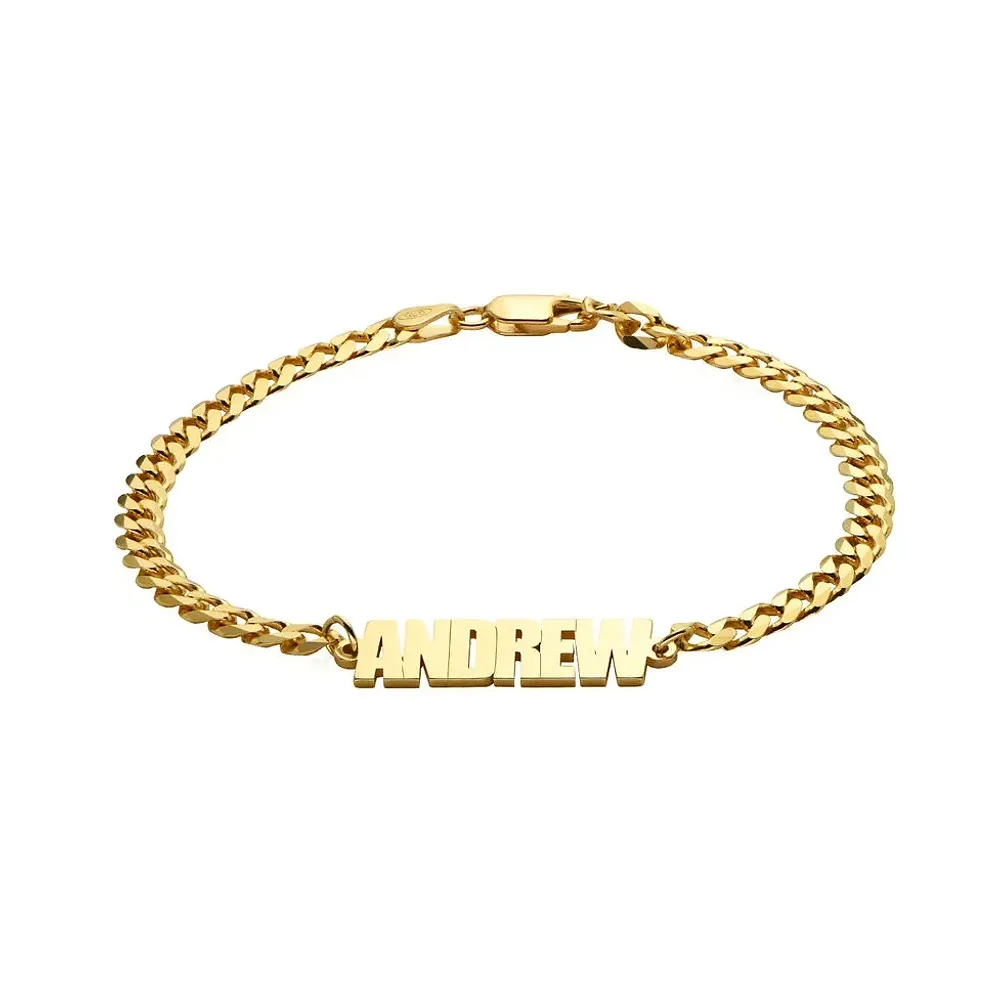 Gold & Silver Personalized Thick Chain Name Bracelet in Sterling - FKJBRLU6257