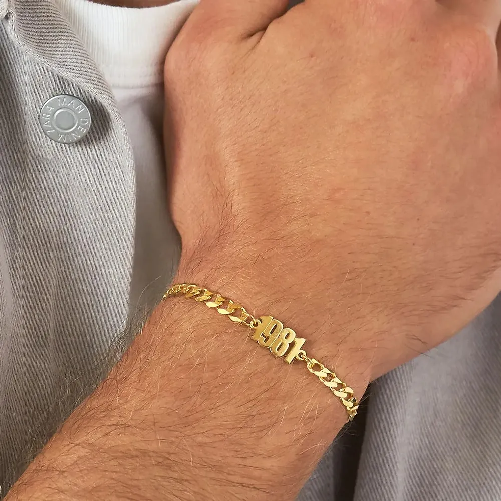 Gold & Silver Personalized Thick Chain Name Bracelet in Sterling - FKJBRLU6257