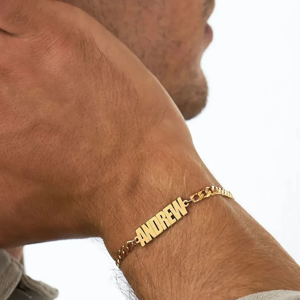 Gold & Silver Personalized Thick Chain Name Bracelet in Sterling - FKJBRLU6257
