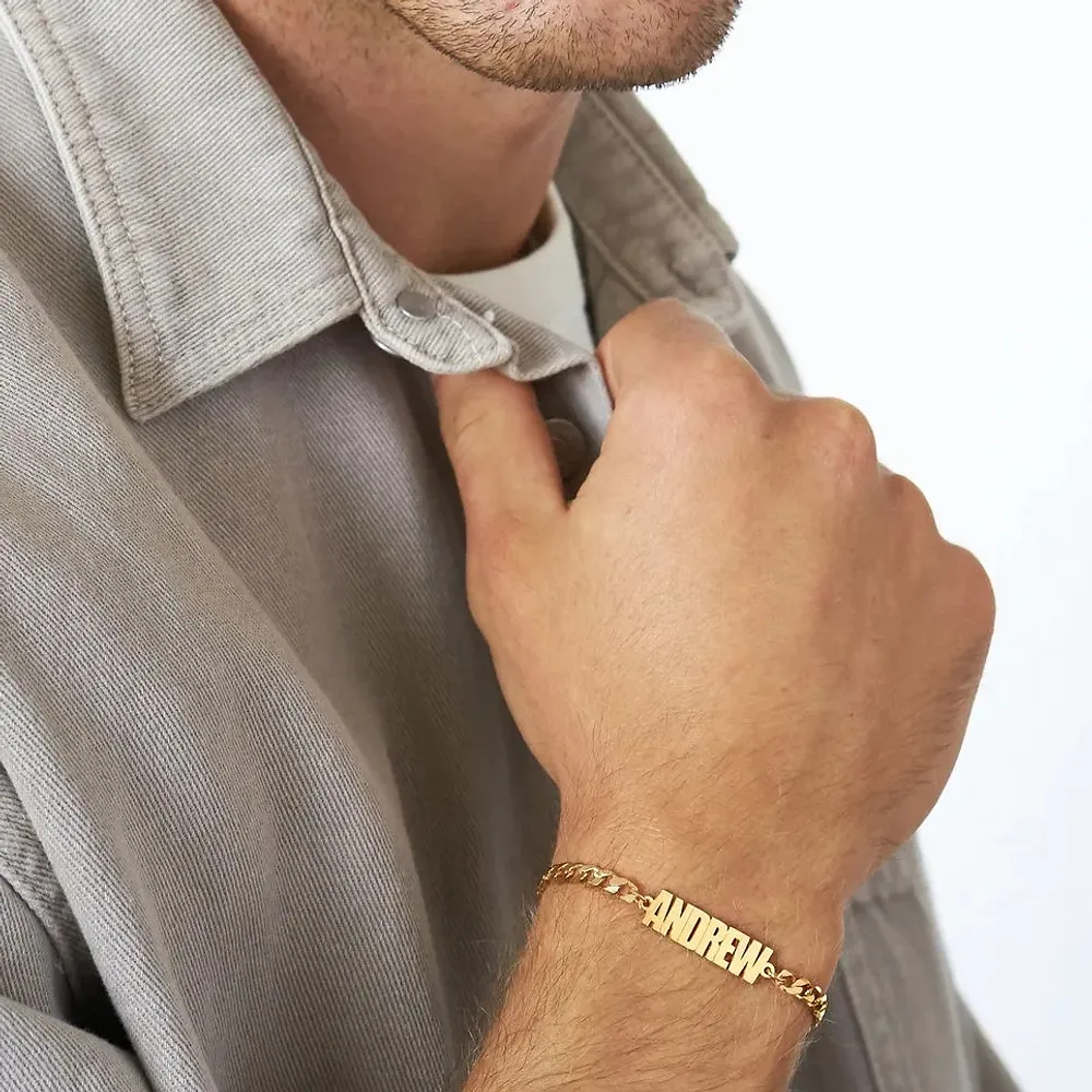 Gold & Silver Personalized Thick Chain Name Bracelet in Sterling - FKJBRLU6257