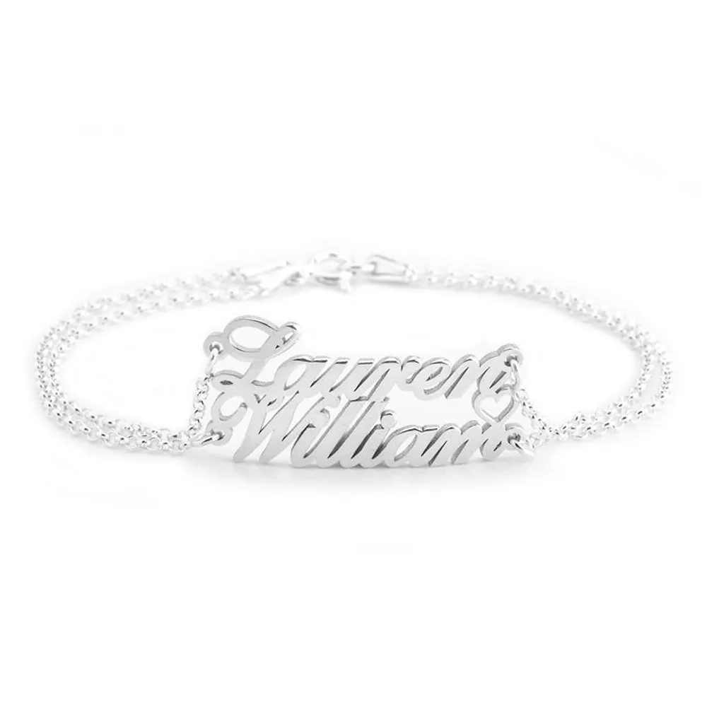 Gold & Silver Personalized Two Name Bracelet With Heart - FKJBRLU6261