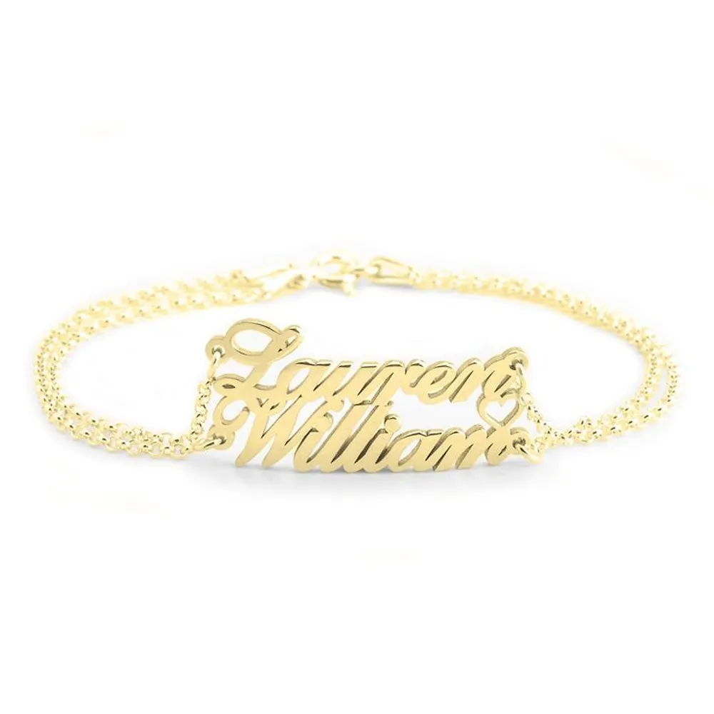 Gold & Silver Personalized Two Name Bracelet With Heart - FKJBRLU6261