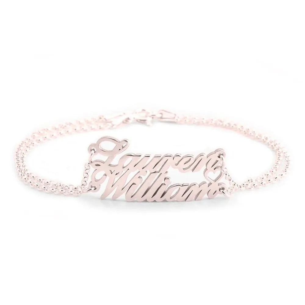 Gold & Silver Personalized Two Name Bracelet With Heart - FKJBRLU6261