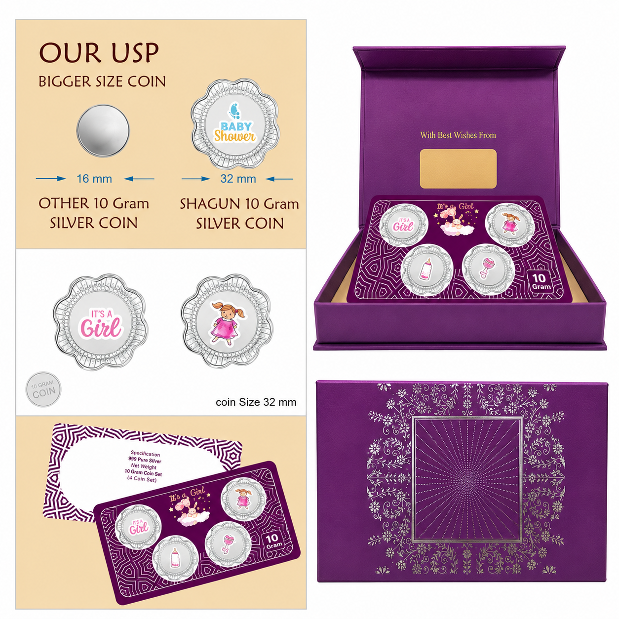 It's A Girl 10 Grams Silver Coin Small Box- FKJCONSL7014