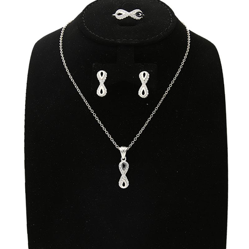Sterling Silver 925 Infinity Pendant Set (Necklace, Earrings and Ring) - FKJNKLST2007
