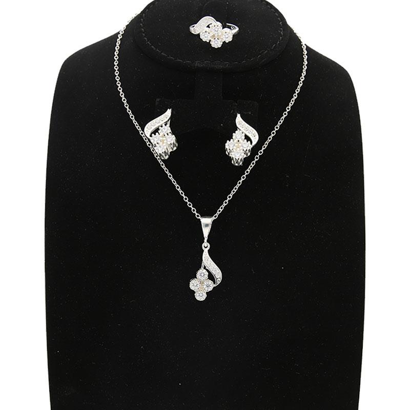 Sterling Silver 925 Pendant Set (Necklace, Earrings and Ring) - FKJNKLST1994