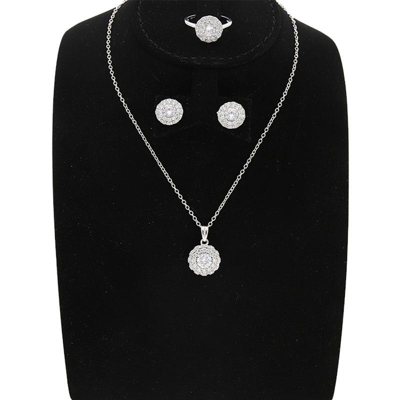 Sterling Silver 925 Round Pendant Set (Necklace, Earrings and Ring) - FKJNKLST2021