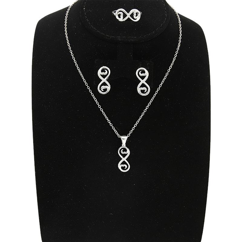 Sterling Silver 925 Infinity Pendant Set (Necklace, Earrings and Ring) - FKJNKLST2000