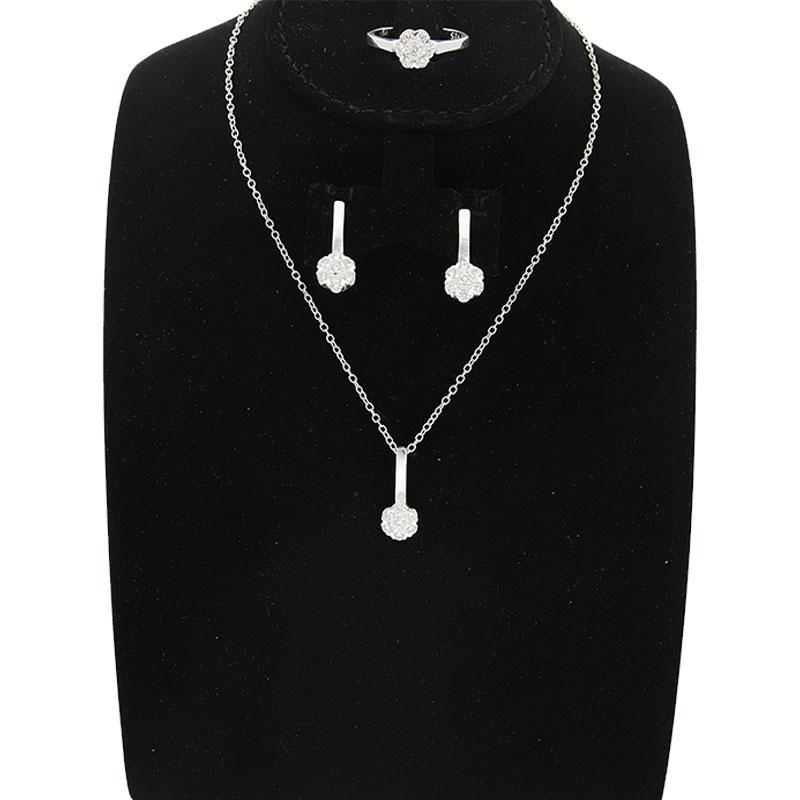 Sterling Silver 925 Pendant Set (Necklace, Earrings and Ring) - FKJNKLST2011