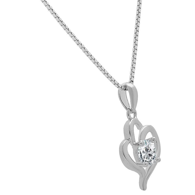 Sterling Silver 925 Twisted Heart with Solitaire Necklace - FKJNKL1979