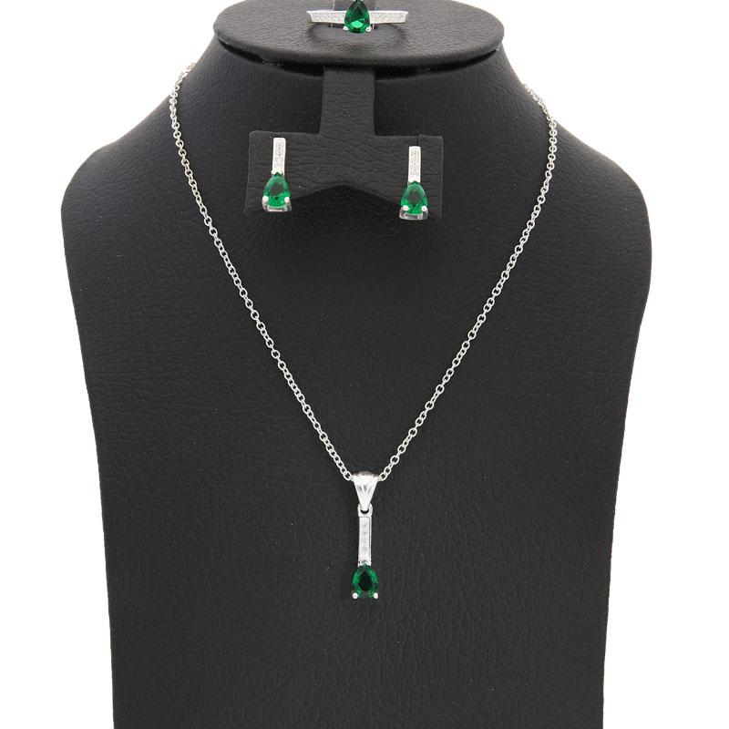 Sterling Silver 925 Teardrop Solitaire Pendant Set (Necklace, Earrings and Ring) - FKJNKLST2063